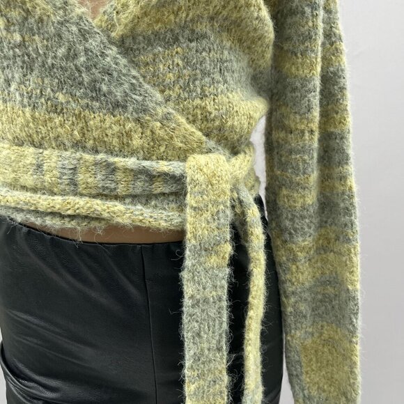 Cotton On Striped Knit Faux Wrap Crop Cardigan Sweater Green Marled Soft Women S - Picture 5 of 11